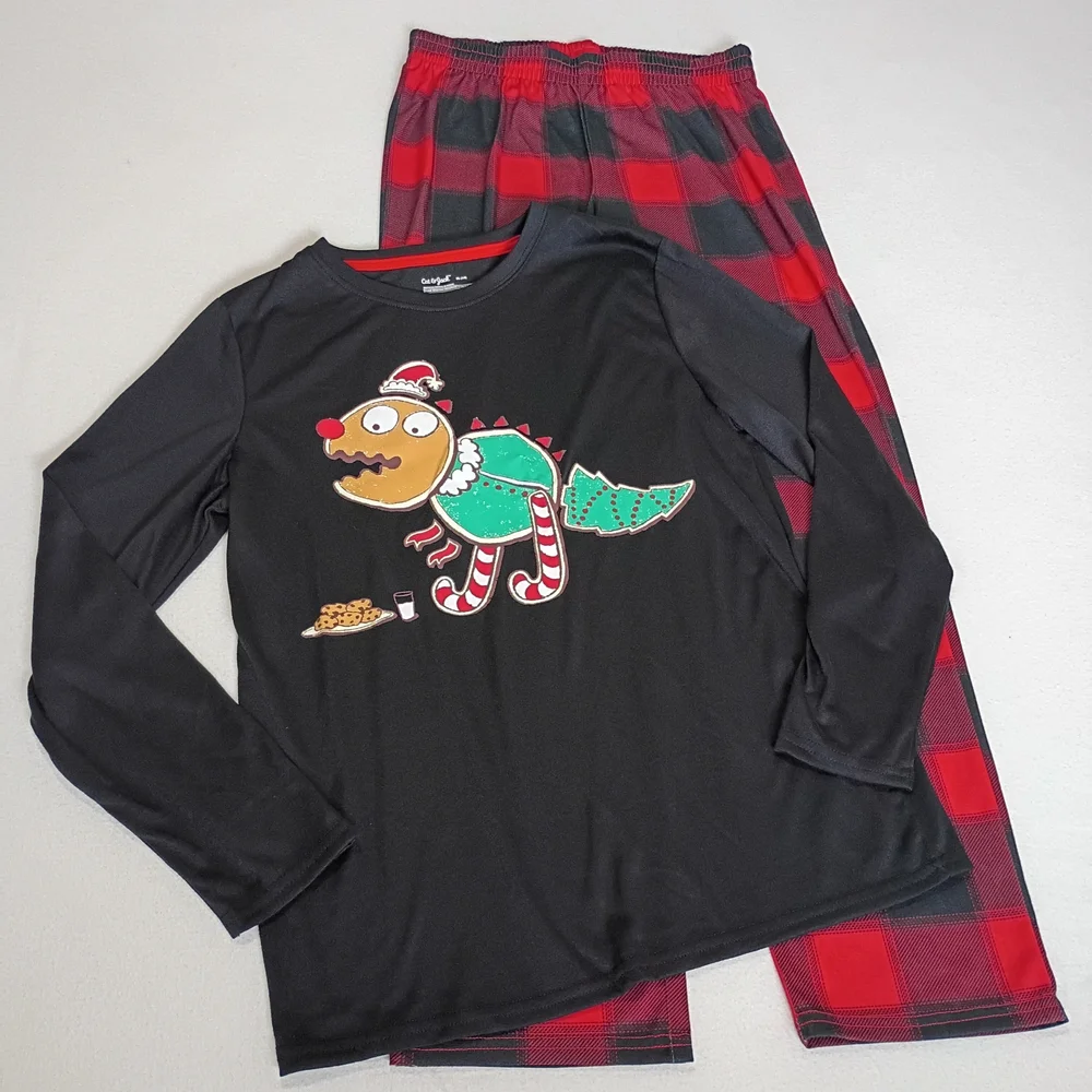 Cat & Jack NEWTeen Sz 14 Black and Red Dinosaur Cookie Pajama Set